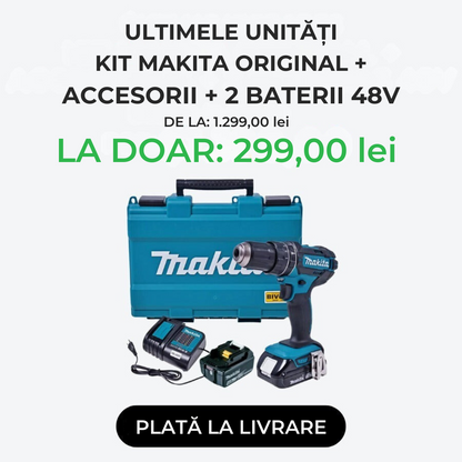 KIT ORIGINAL MAKITA: Burghiu cu impact puternic + 45 ACCESORII + 2 BATERIE 48v - SUPER PROMOTIE